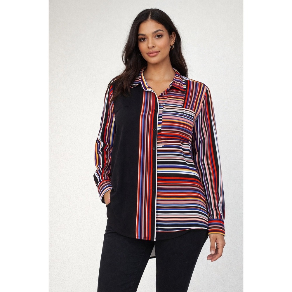 Symple NYC Mixed Stripe Button Down Shirt Multi Color Long Sleeve Blouse‎ Small